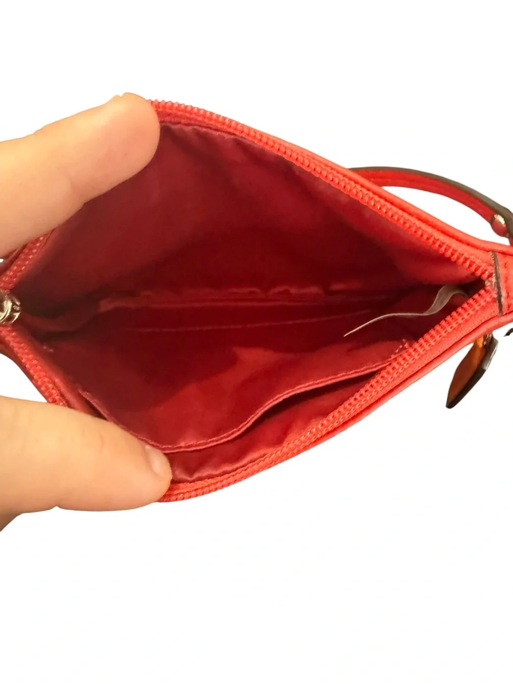Coach Coral-Red Leather Wristlet with Logo Tag